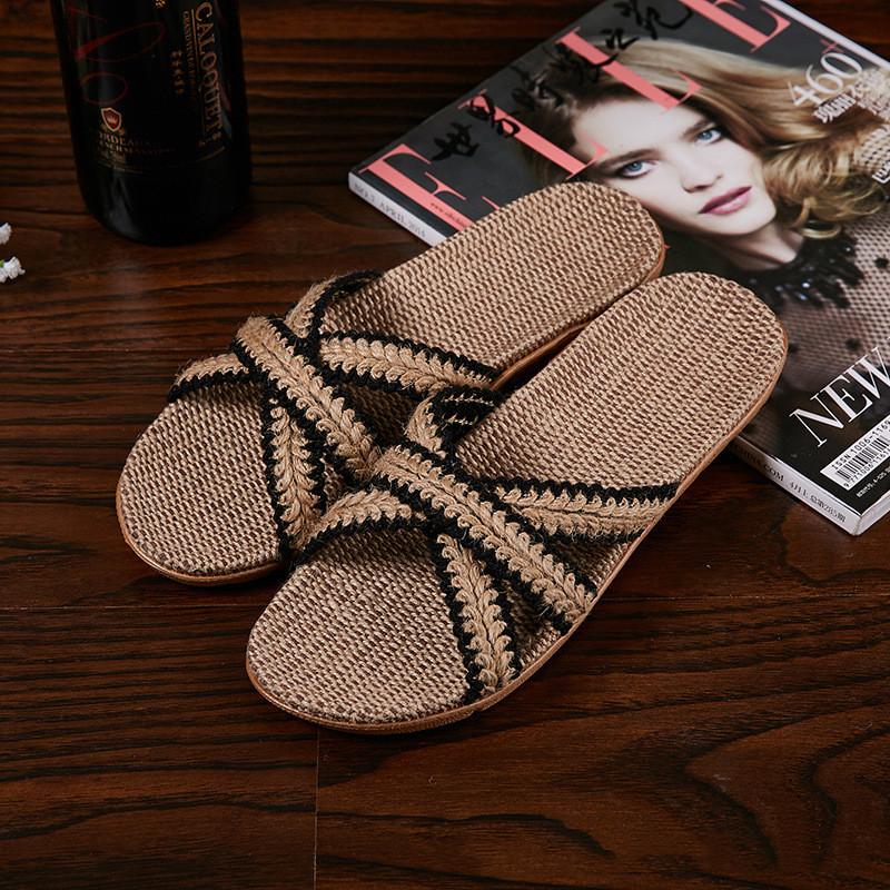 Fashion Women Indoor Slippers Home Flax Slides Summer Flat Shoes Woman House Floor Slippers Breathable Lovers Bedroom Shoes SH061202