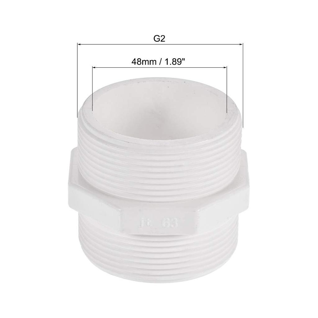 uxcell Pipe Fitting Hose Connector Hex Nipple Tube Adapter G2 Male Thread for Tank PVC White 4 Pack