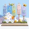 Easters Decors Wood Happy Easters Signs Block Tabletop Ornament Easters Bunnies Centerpieces Dining Room Kitchen Decors