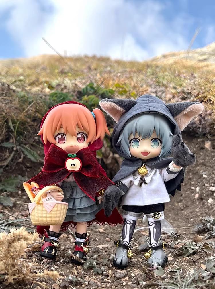 Obitsu 11 OB11 Size Costume for Obitsu Dolls Little Red Riding Hood and Big Bad Wolf Cosplay Costume with Wolf Cute Costume Red Riding (11cm Body),
