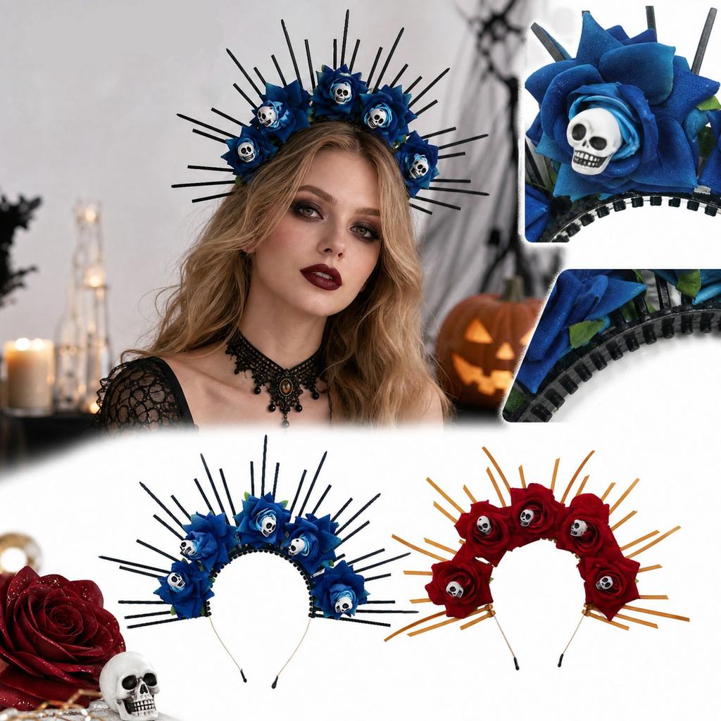 Halloween Headband with Rose and Decoration for Women Girls Party Costume Accessories