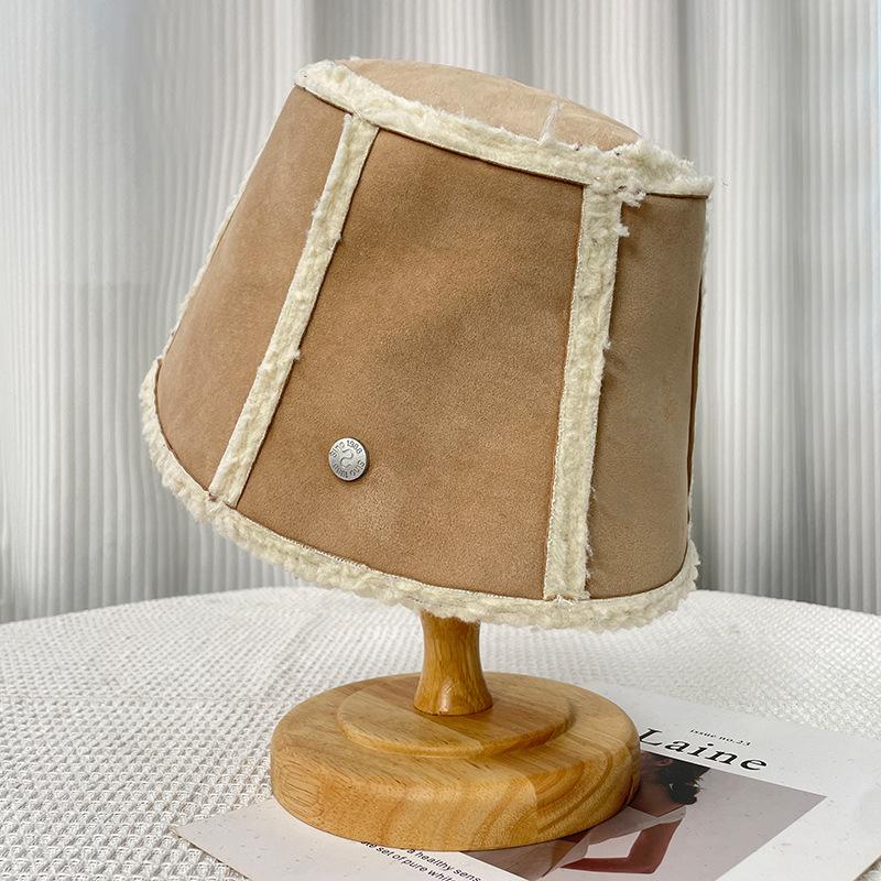 Korean Style Fashionable Suede Lampshade Bucket Hat for Women Autumn and Winter Warm Double Sided Straight Fisherman Hat Trendy Basin Hat