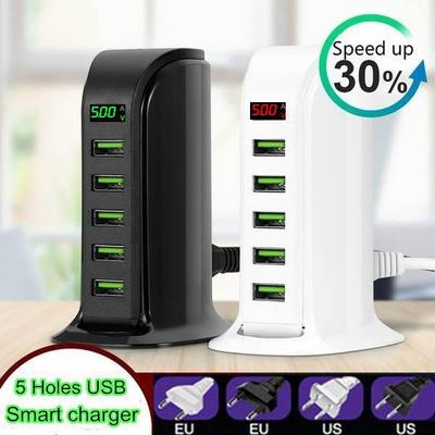 5ports Multi-USB Charging Station Hub Base Smart Digital Display Charger