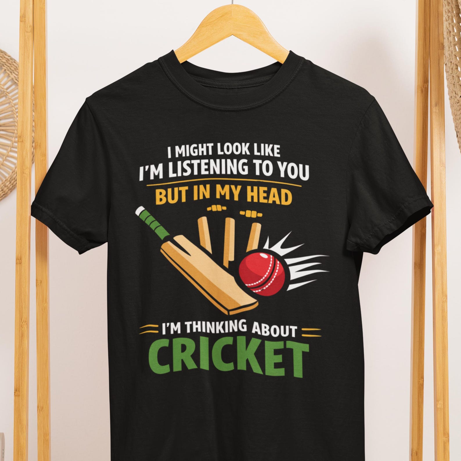 Cricket T-Shirt: Thinking About Cricket Fan Apparel L