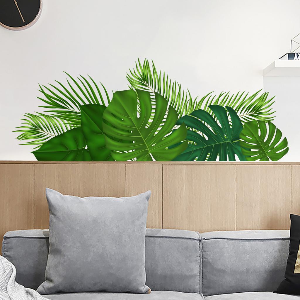 Green Leaf Plant Wall Sticker Removable Self-Adhesive Background Decor for Bedroom Living Room Home Decoration