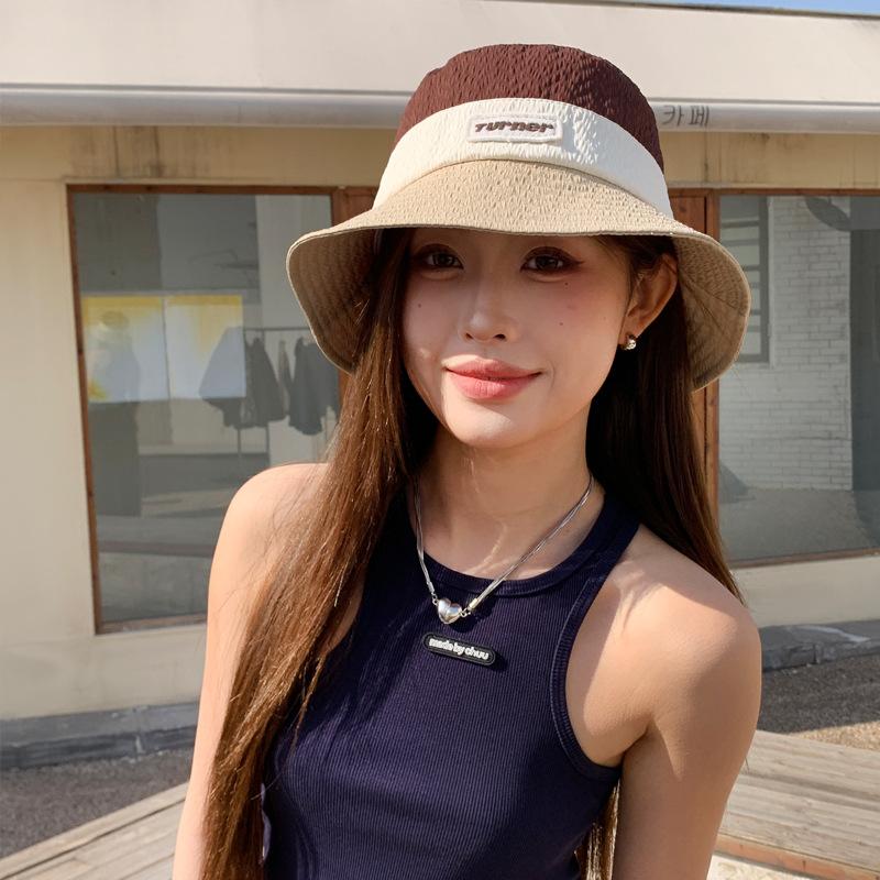 Hat female color matching alphabet sunscreen bucket hat versatile casual summer sunshade sun hat thin