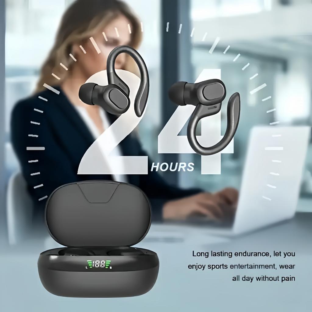 True Wireless Earbuds, Tws Headphones with Microphone, Sports Ear Clip Headphones, Stereo In-Ear Headphones with Led Display