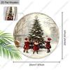 Vintage Kids Decorating Christmas Tree Round Wooden Hanging Sign, 2D Flat Printed Christmas Wall Door Ornament, Xmas Home Holiday Decor Gift