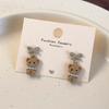 Coffee Flocking Bear Earrings Comfortable Ear Studs Student Fashion Accessories for Daily Commute or Social Event