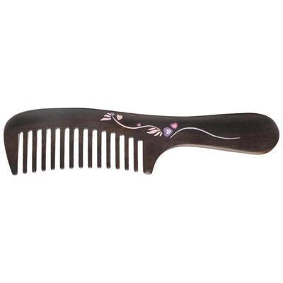 Tan Mujiang Lacquer Art Ebony Wood Wide-Tooth Comb Gift Set
