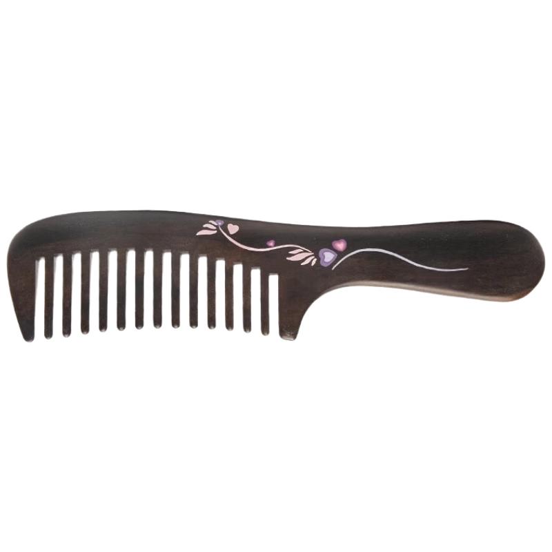 Коричневый Набор для подарка: Гребень с широкими зубьями из эбенового дерева, Лаковая живопись Тань Муцзян
