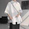 Men's Short-Sleeve White Ice Silk Shirt - Drapey, Niche Design Workwear Jacket with Five-Point Sleeves