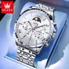 OLEVS Original Men's Watches New 7 Hands Multifunctional Quartz Watch for Men Steel Strap Moon Phase Chrono Waterproof Man Watch