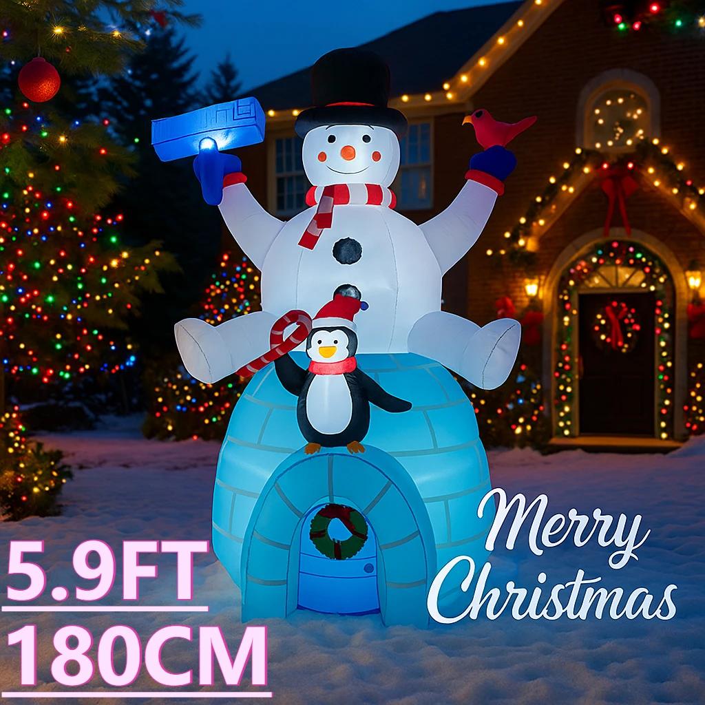 5.9FT Giant LED Light Inflatable Xmas Snowman Penguin Igloo Toy Yard Decor Home Decoration Ornament Gift Supplies Holiday Gifts