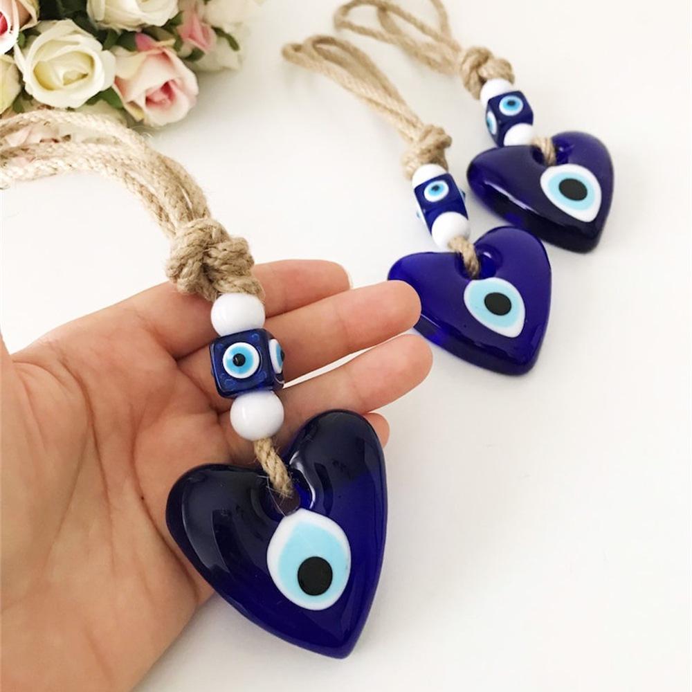 Herzförmiger Türkisch Blauer Augen Glasanhänger – Böses Auge Wandbehang Charme