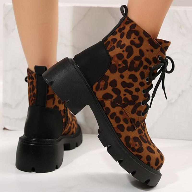 Y2K Leopard Faux Suede Boots for Women Vintage Square Heel Platform Ankle Boots Woman Autumn Zipper Up Booties Female