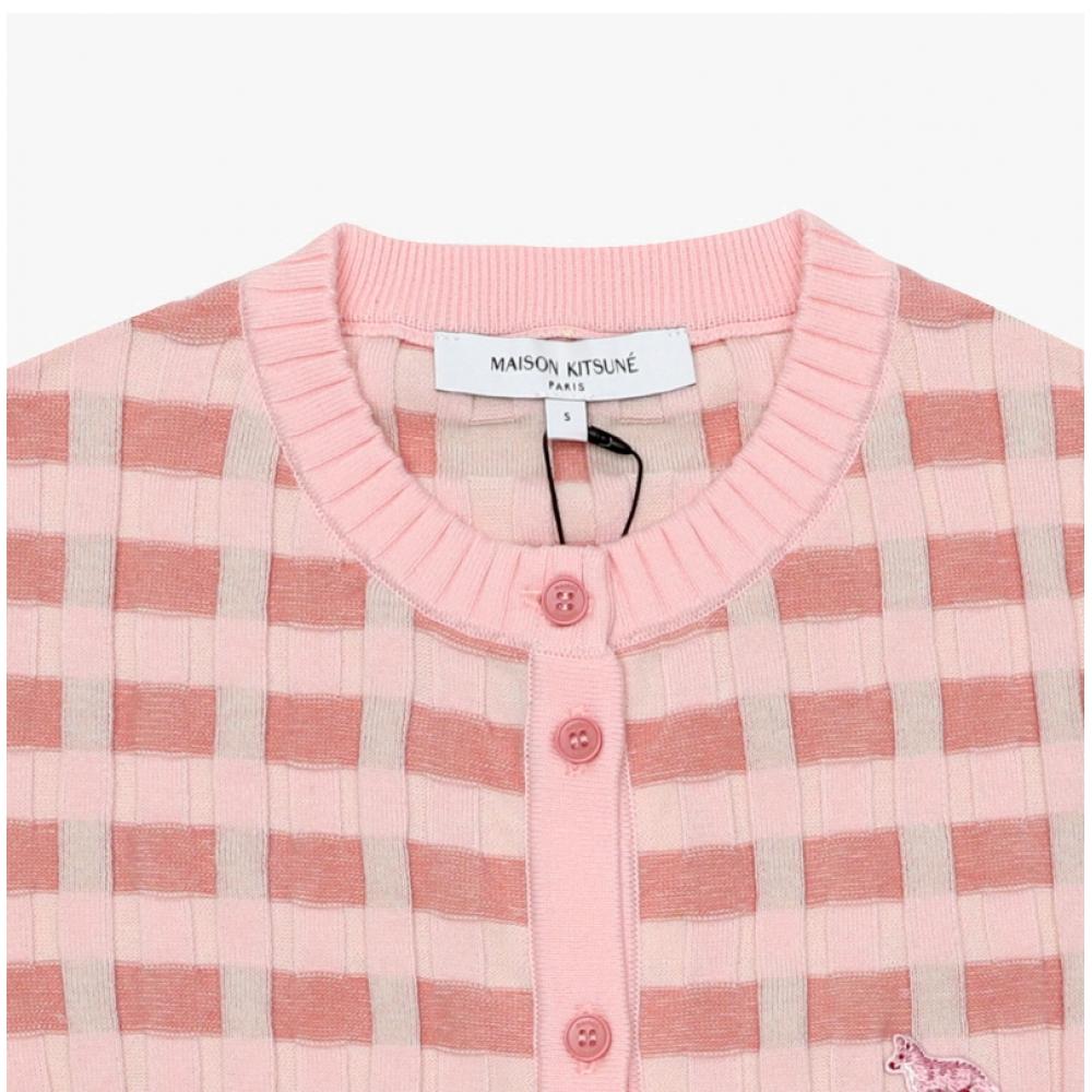 MaiSon KitSun Baby Fox Patch Check Rib V Neck Women S Cardigan Ow00503kt1120