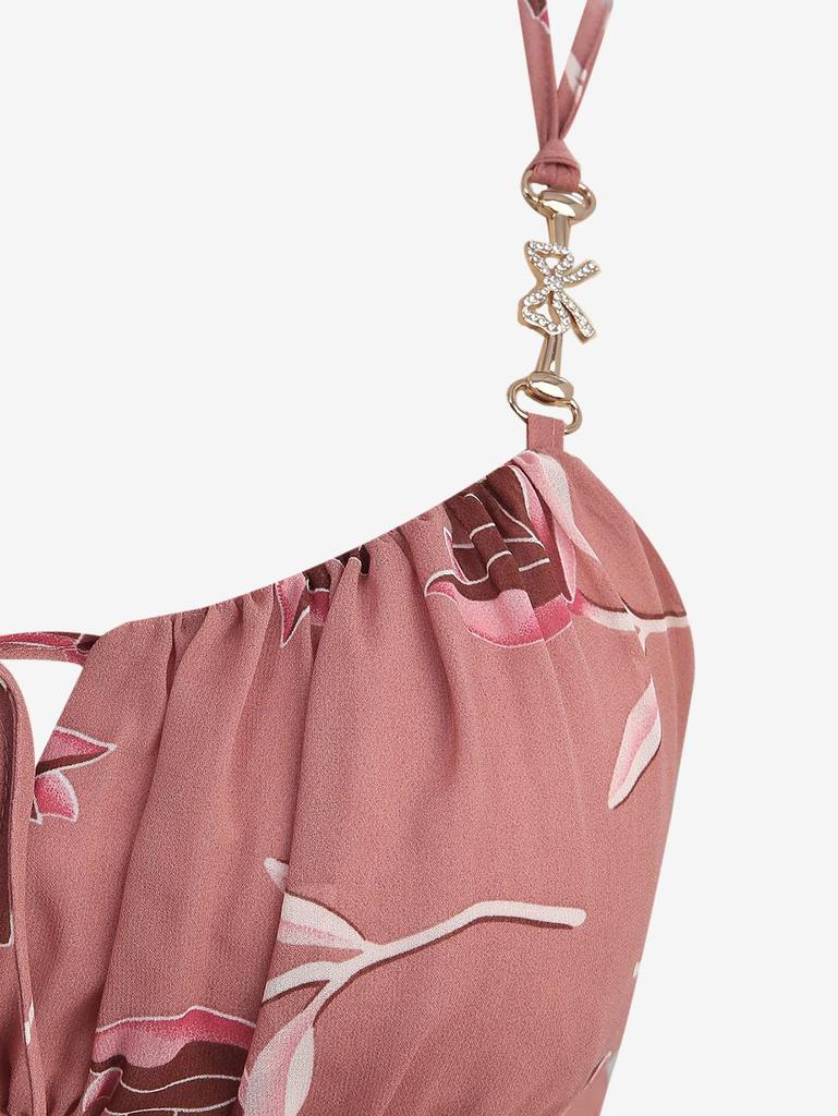 Rosegal Plus Size Floral Leaves Printed Crisscross Strappy Butterfly Buckle Decor Ruffles A Line Cami Dress