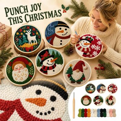 Christmas Punch Needle Embroidery Kit with Yarn for DIY