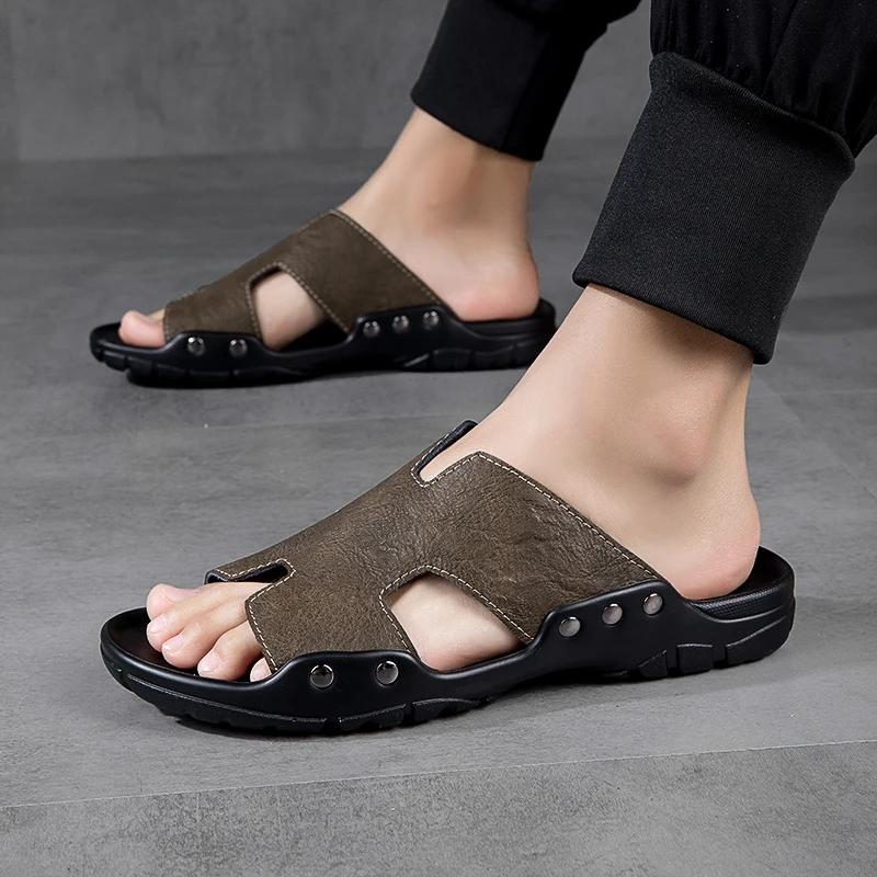 Men Sandal Slippers Leather Summer Sneaker Slippers Men Slides Soft Eva Slippers Casual Beach Shoes Men Big Size 4849505152