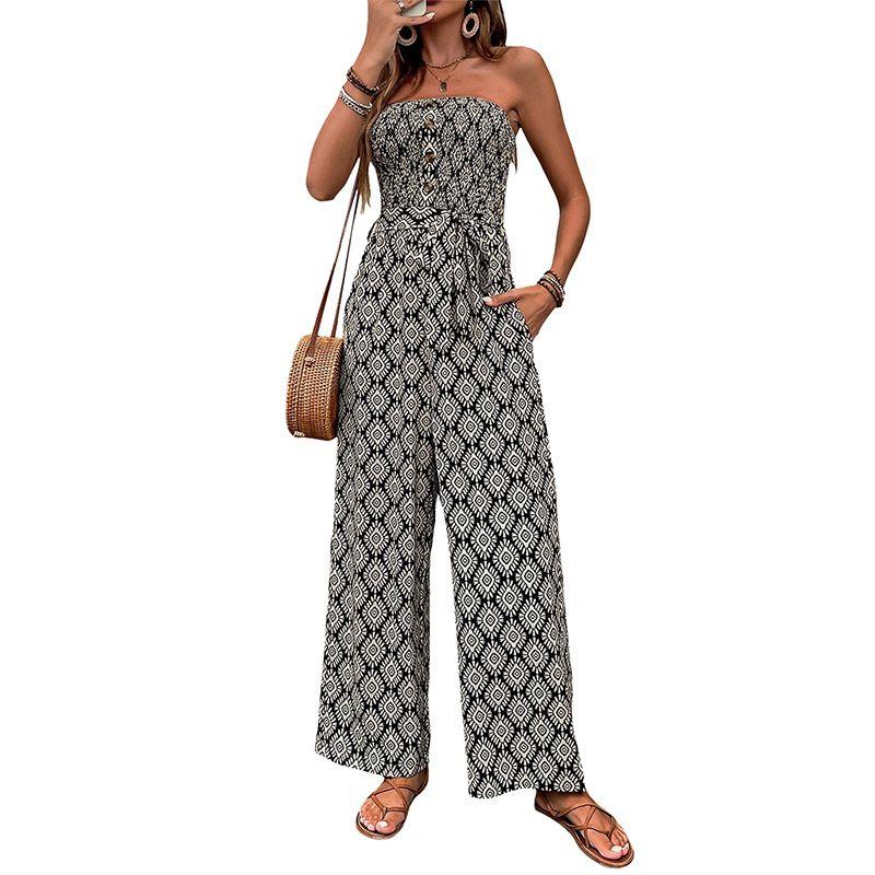 Printed Strapless Jumpsuit2025 Summer New Vacation European and American Print Tube Top Jumpsuit