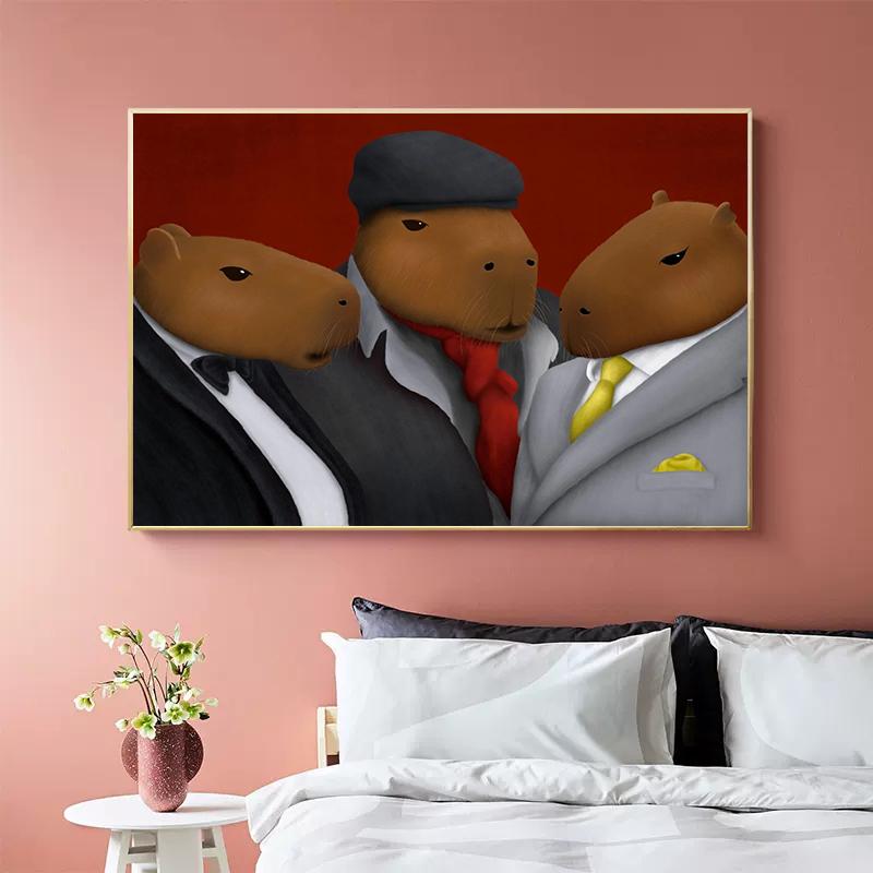 Morsom Kapybara Gentlemann Plakat Dyreklubb Lerret Maleri Veggkunst Bilde For Stue Hjemmedekorasjon