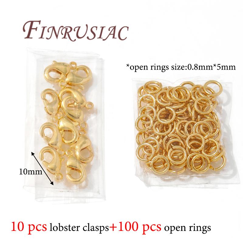 110pcs 18K Gold Plated 10mm Lobster Clasps&Open Rings DIY Accessories,Bracelets Connectors Clasps For Jewelry,Connecting Ring