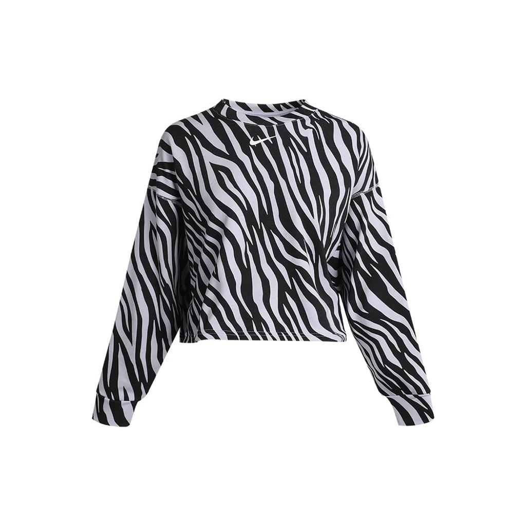 Nike Nsw Icn Clsh Casual Sports Zebra Print Crewneck Sweatshirt Women Sweatshirt Black DC6899-596