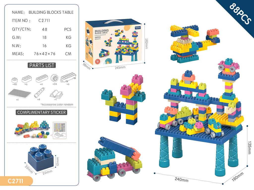 DIY Building Blocks Table Toy Set Kids Educational Puzzle Bricks Desk Gift for 3-6 Years