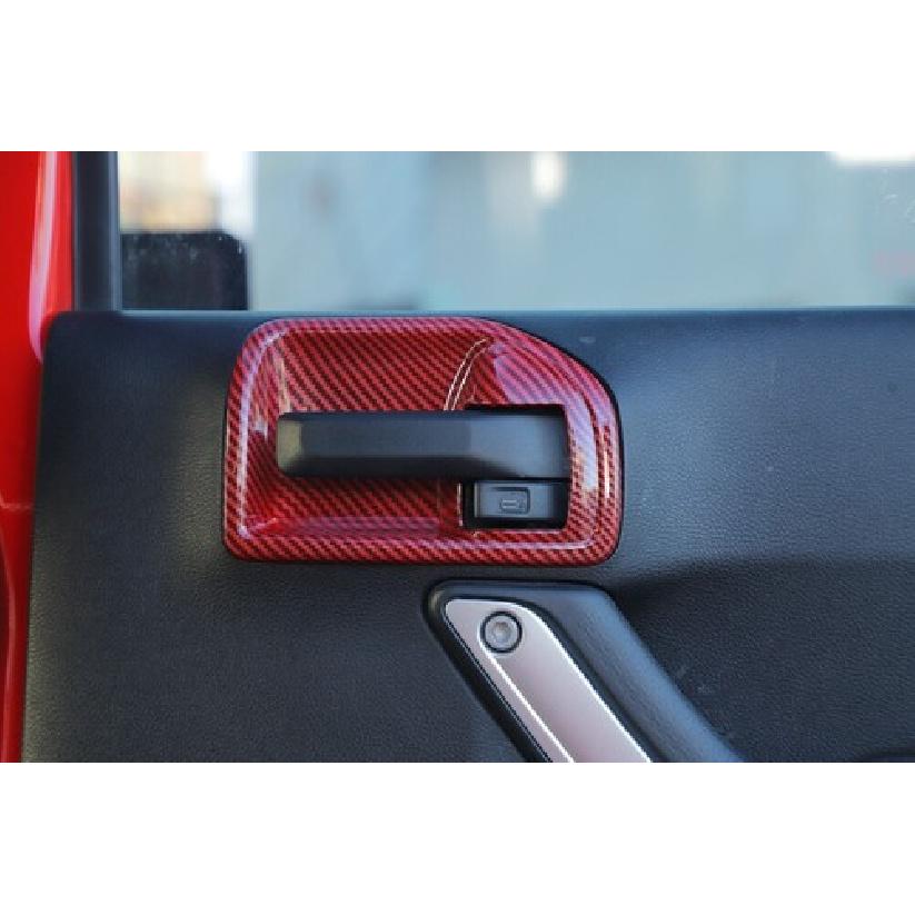 Red Carbon Door Handle Bowl Cover Trim for Jeep Wrangler JK 11-18 4Dr Accessorie