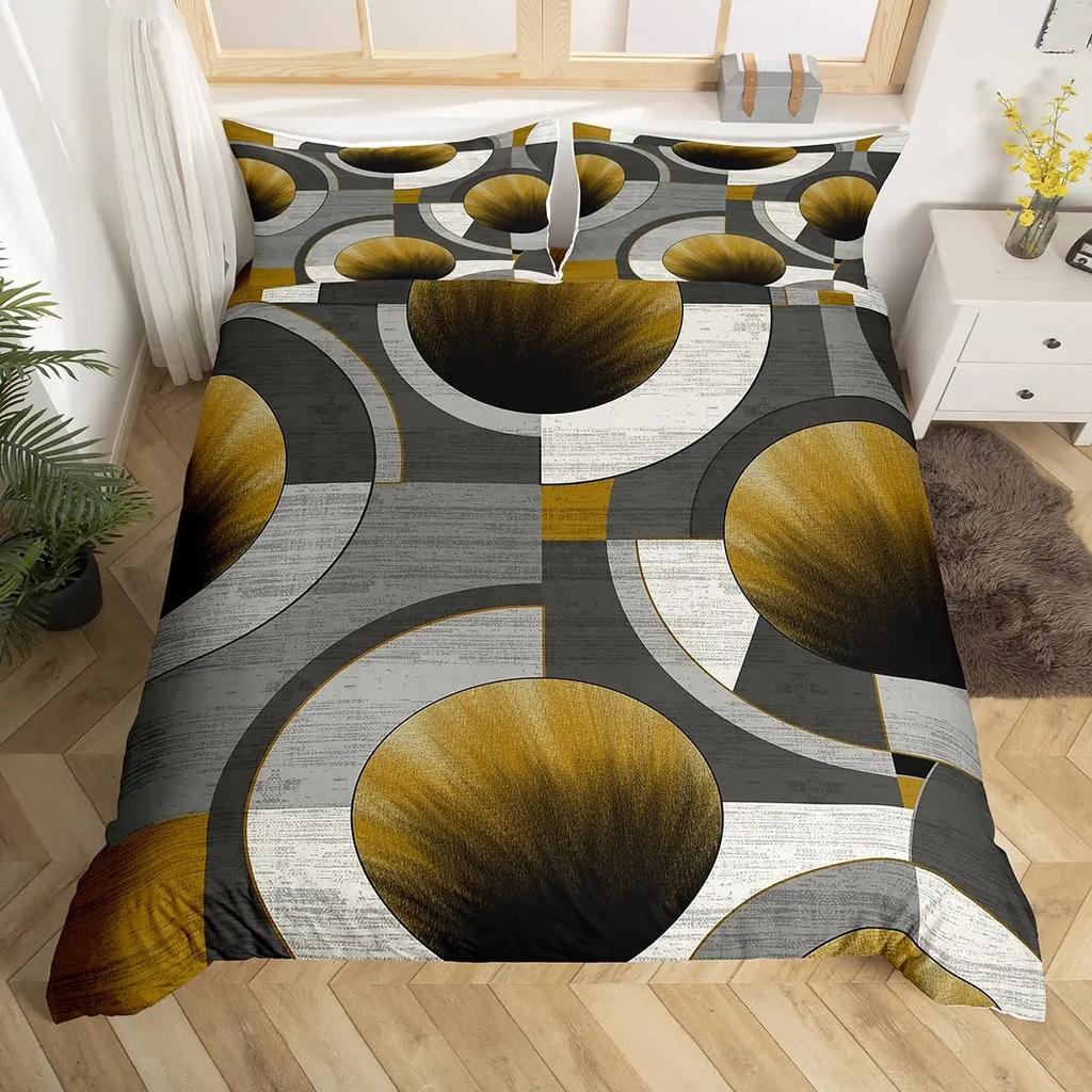 Geometric Squares Duvet Cover Set Red Beige Circle Bedding SetModern Simple Style Comforter CoverAbstract Art Quilt Cover King