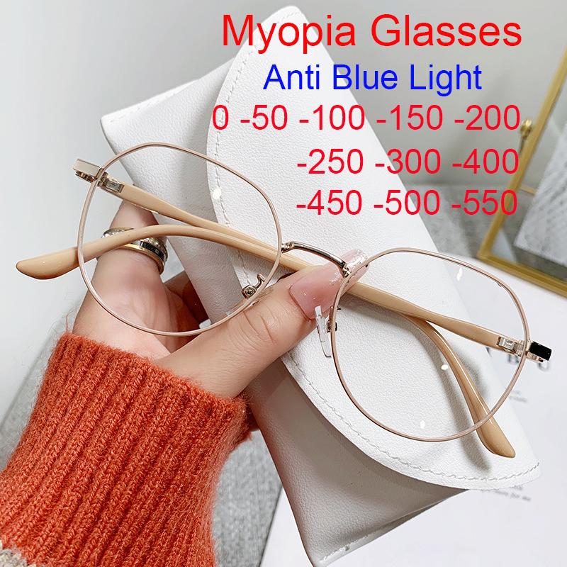 Ultralight Metal Square Finished Myopia Anti Blue Light Computer Glasses Women Polygon Elegant Small Frame Graduation Eyewear -2