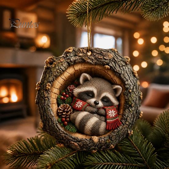 Acrylic Animal Ornaments Tree Hole Ornament, Owl Fox Raccoon Bird Hedgedog Holiday Decor Pendant Squirrel Pinecone Pendant, Seasonal Hanging