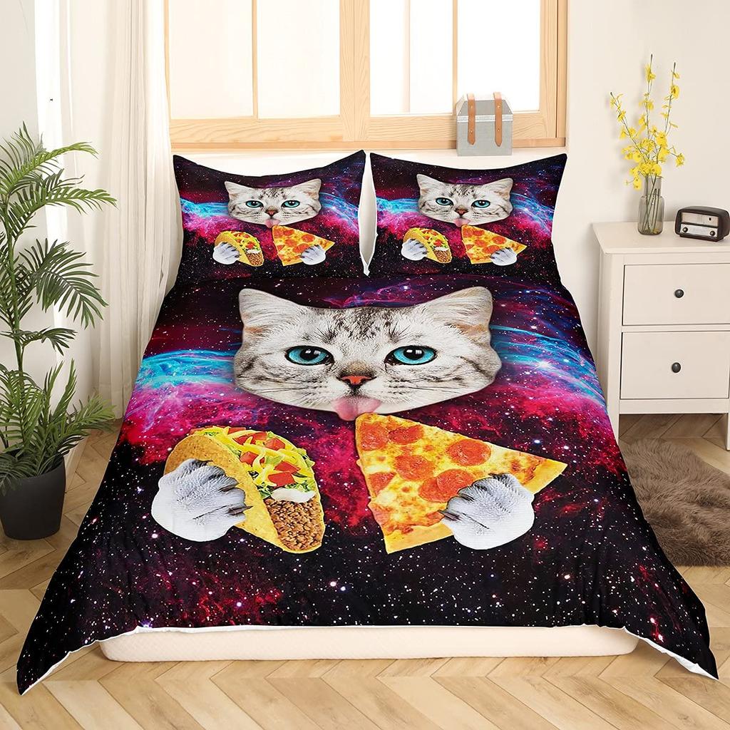 3D Cat Cute Kitten Pattern Duvet Cover Cat Kids Bedroom Decoration Cat Bedding Set for Women Girls Boys Gifts with Zipper 3pcs