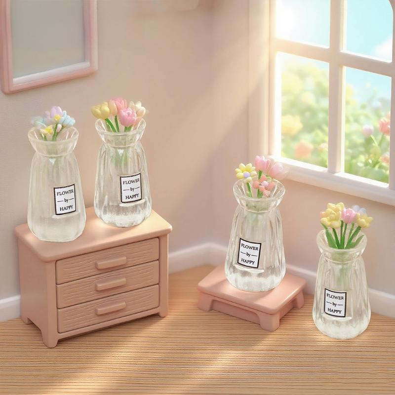 5/10Pcs Miniature Dollhouse Ornament Small Clear Vase Model Resin Craft Figurine Fairy Garden Decor Diy Accessory