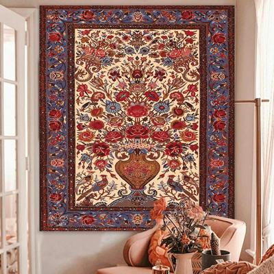 Vintage Boho Floral Wandteppich, Großer Persischer Blumen Wandbehang, Schlafzimmer Ästhetik, Bohemian Indisch Dekorativ