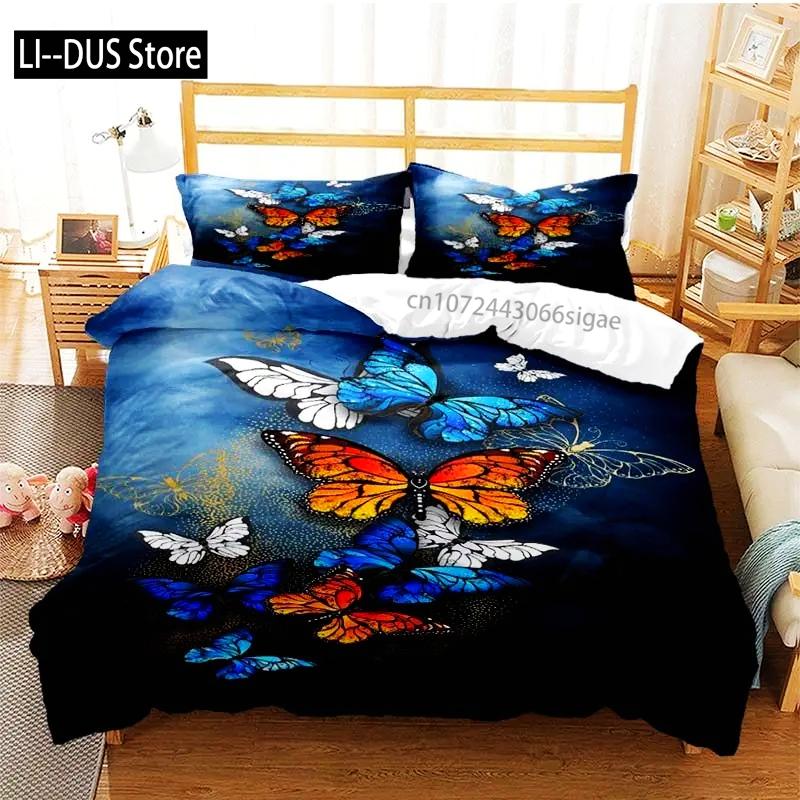 Colourful Butterfly Duvet Cover Bedding Set Comforter Cover with Pillowcases for Girls Gift Single Double Queen 3Pcs Full Size