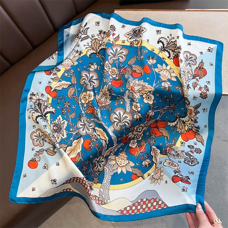 Tree of Life Scarf 70x70cm Women Silk Scarves Luxury Bandana Hijab Wrap Neckerchief Shawl Kerchief Hair Band Foulard