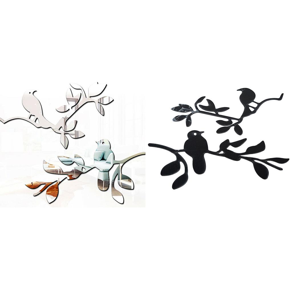 Removable 3D Tree Birds Mirror Wall Stickers DIY Art Decal Home Decor-Mural