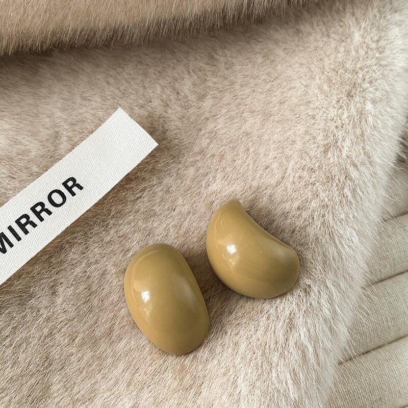 Resin Semi-Circle Earrings Exquisite Vintage Chunky Ellipse Ear Studs Geometric Trendy Elegant Ellipse Earrings хаки