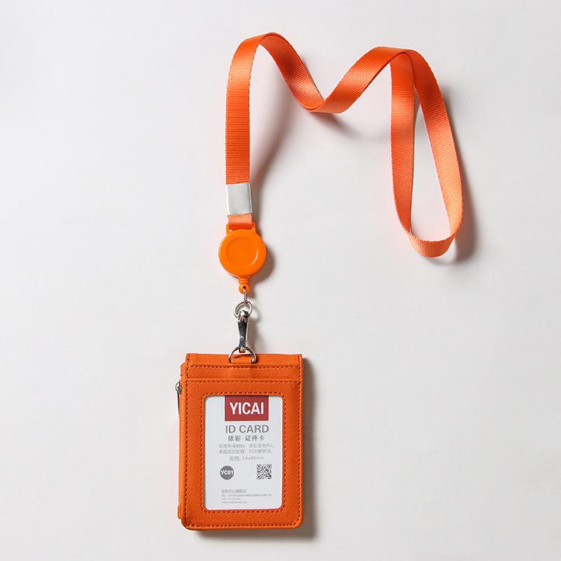 Solid Color Horizontal Vertical Employee Staff ID Work Card Cover with Retractable Badge Reel Lanyard Badge Pass Bus Card Holder