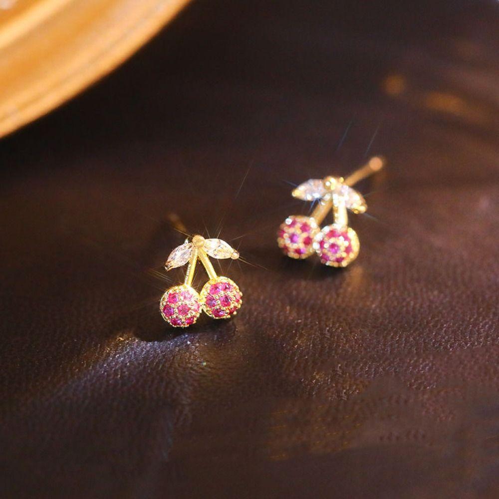 Light Luxury Necklace Earring Set Exquisite Cherry Necklace Set  Women