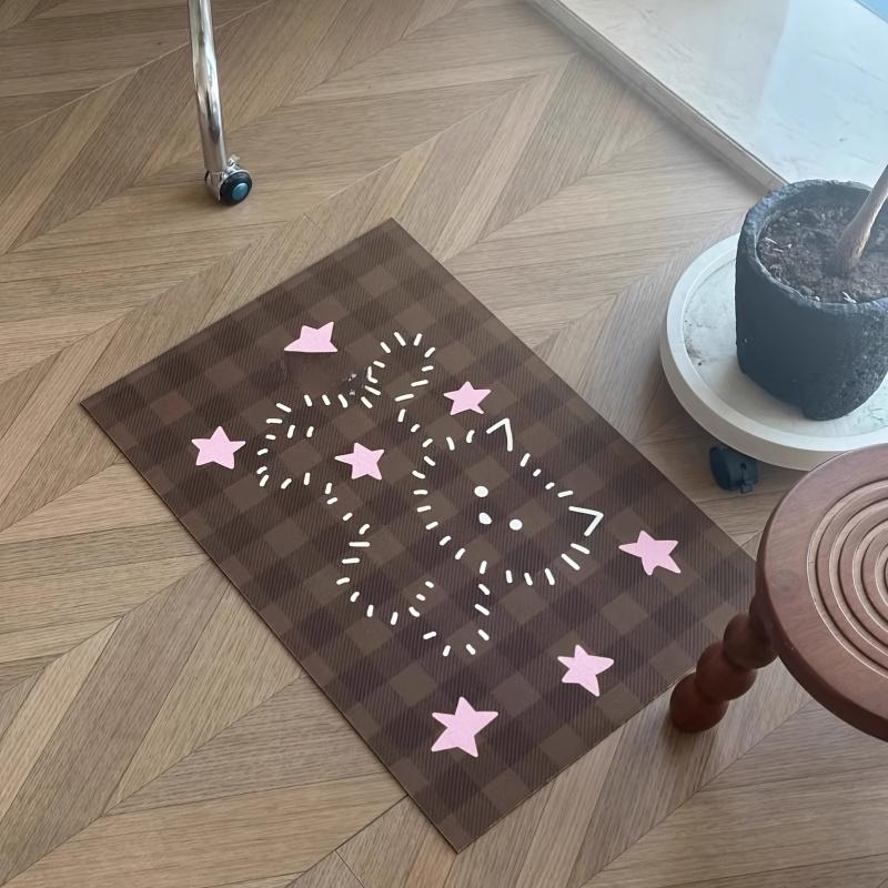 VIKAMA plaid starry bear bathroom mat, anti slip quick drying foot mat, atmospheric feeling, bathroom decoration