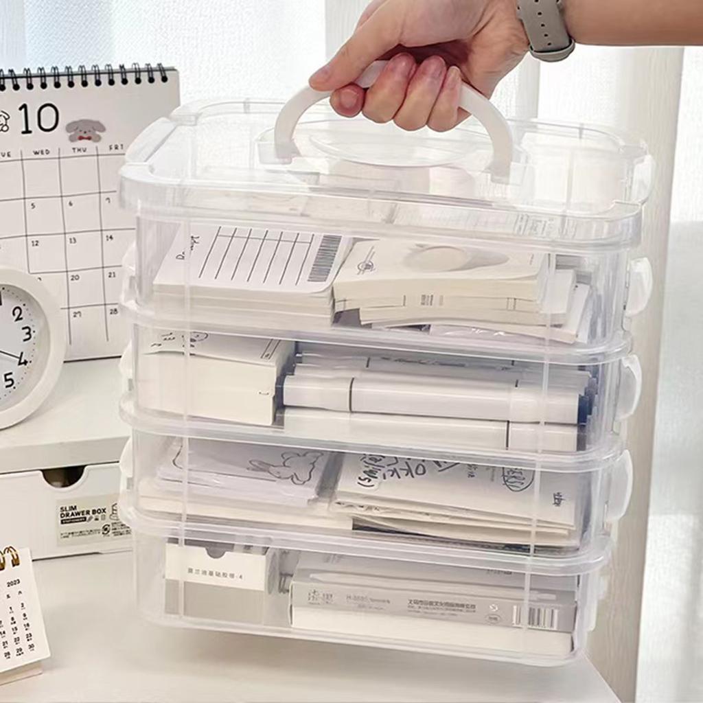 Plastic Sundries Organizer Space Saving Desktop Cosmetics and Stationery Storage Case Stackable Table Makeup Box