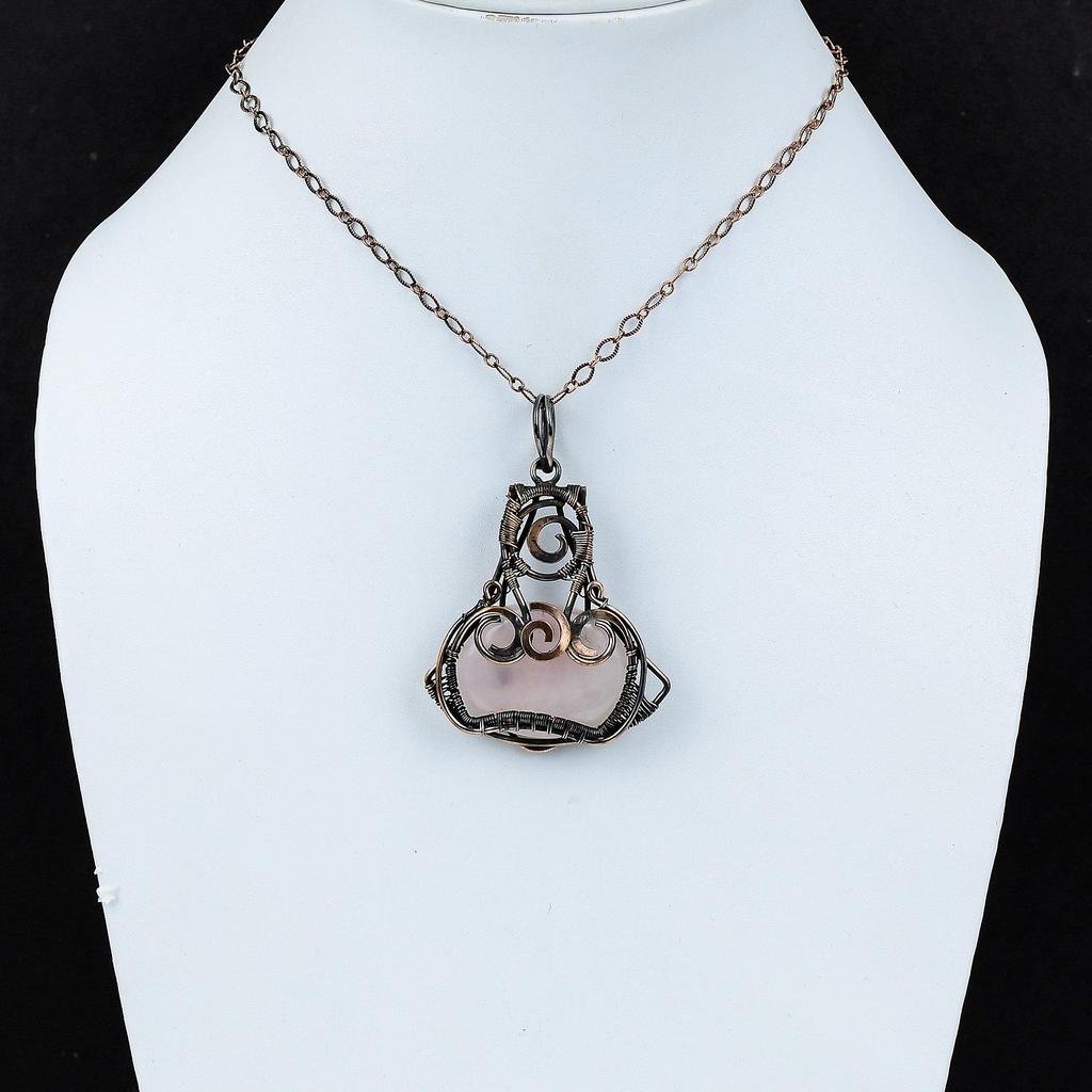 Rose Quartz Pendant Copper Wire Wrapped Pendant Rose Quartz Jewelry Handmade Brand New Pendant Copper Wire Jewelry Gemstone Pendant For Gift