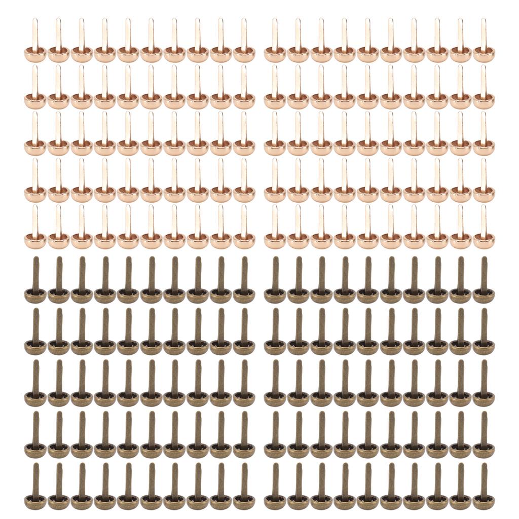 200pcs Mini Brads 8mm Round Head DIY Handcraft Electroplating Process Light Gold Bronze Brass Fasteners for Punk Box