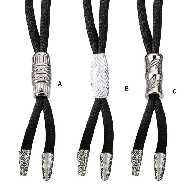 Braided Shoestring Tube Bolo Tie Carved Charm Cowboy Necktie Necklace