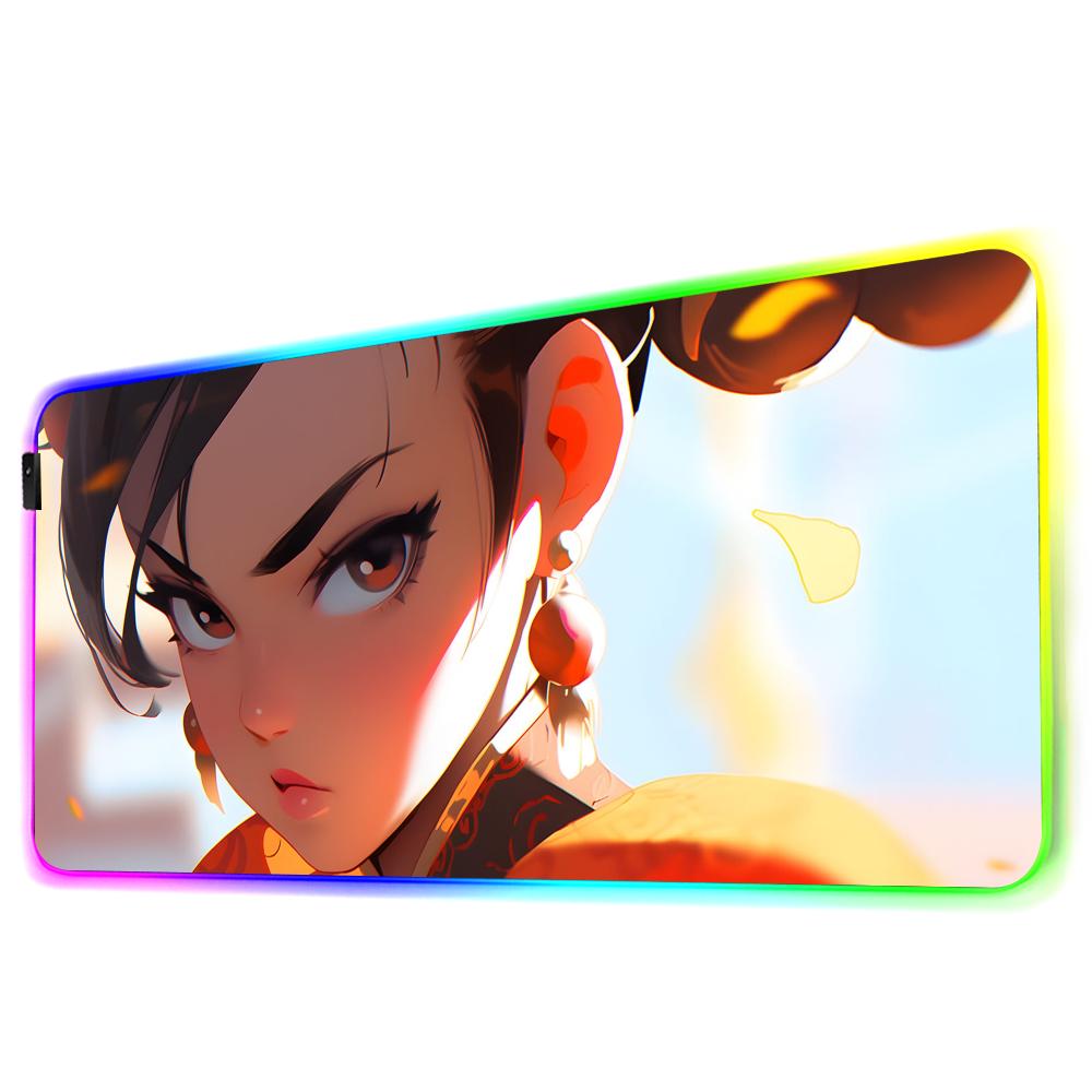 chun li Mouse Pad RGB Gaming Mousepad Big LED Pad PC Desk Mat Luminous Mouse Pad Large Keyboard Mats Table Rug With Backlit