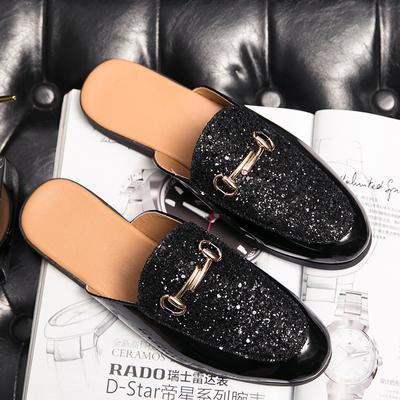 Luxury Men's Genuine Leather Shoes Sequins High-end Casual Shoes Comfortable Half Slippers Loafers Men's Flat Shoes At Home