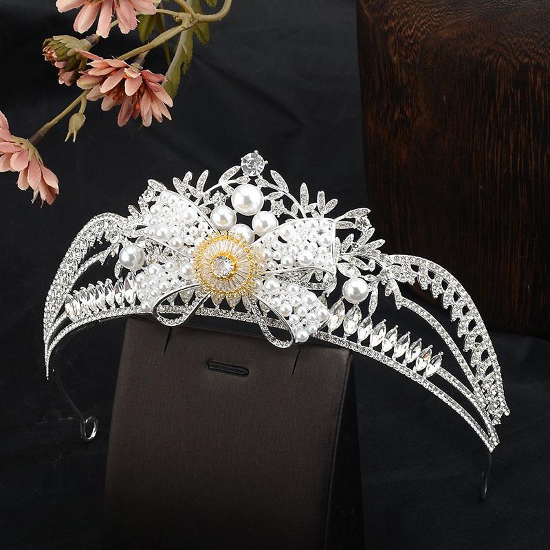 Korean Bridal Pearl Rhinestone Bow Bridal Crown Hair Crown Jewelry Headdress Hair Accessories